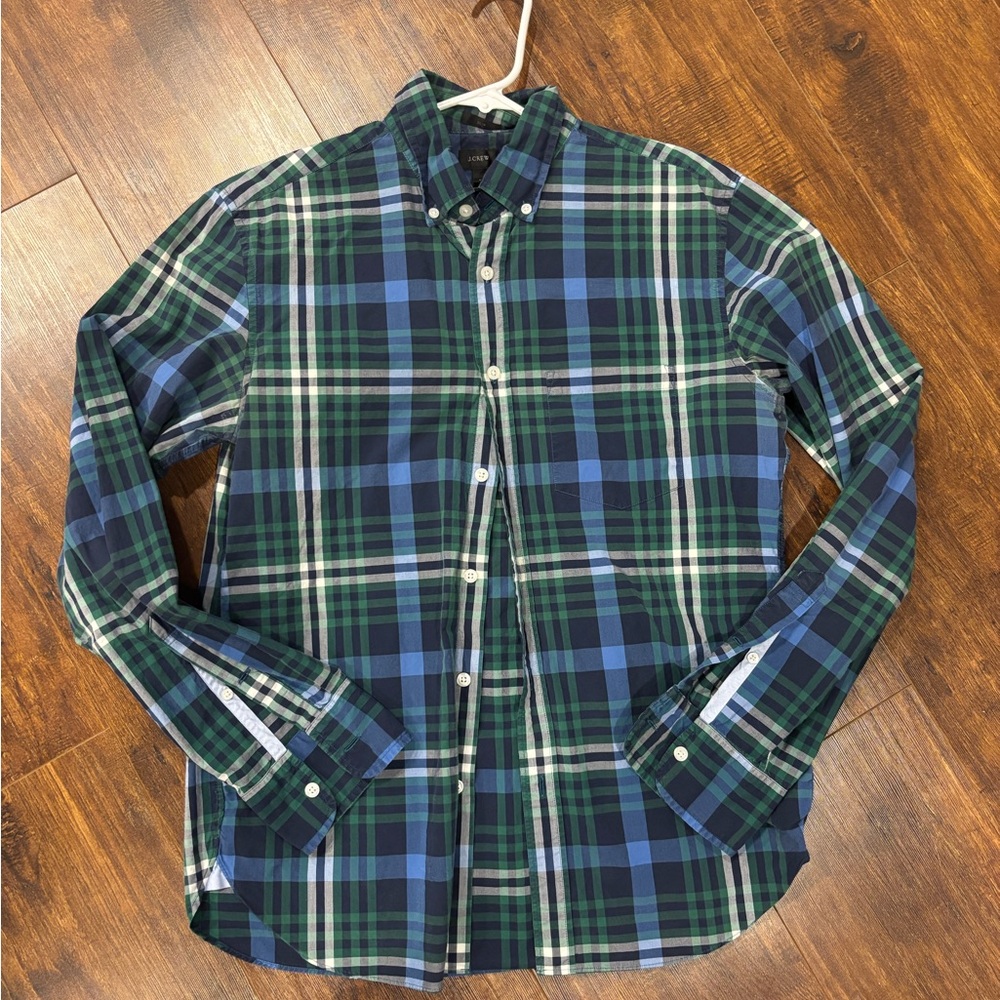 J. Crew Blue and Green Casual Button Down Shirt